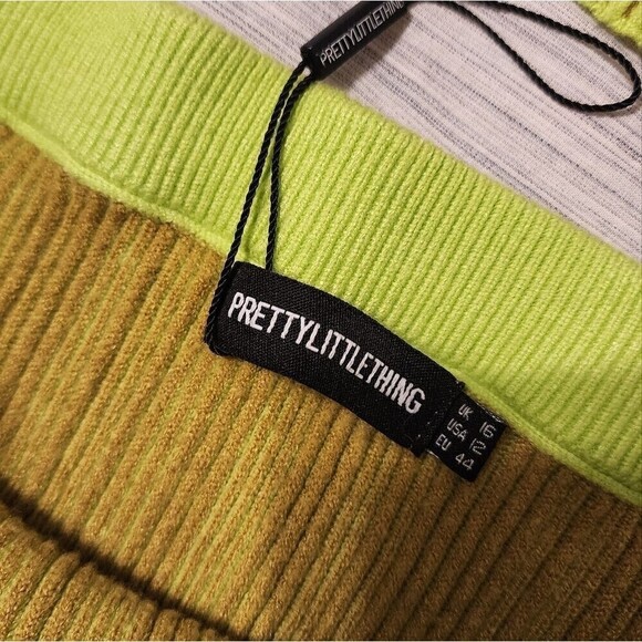 PrettyLittleThing Shape Lime Contrast Split Bodycon Skirt with Crop Top Set 12 - Picture 7 of 9